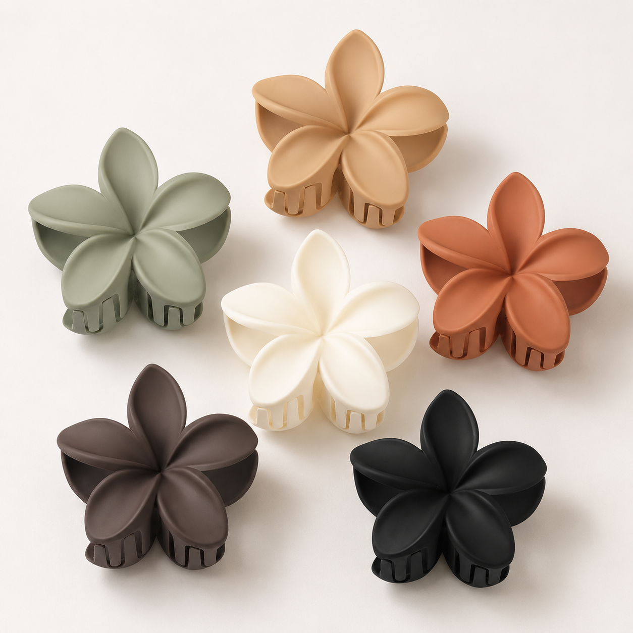 Plumeria-Inspired Flower Claw Clip Set – 6 Pack