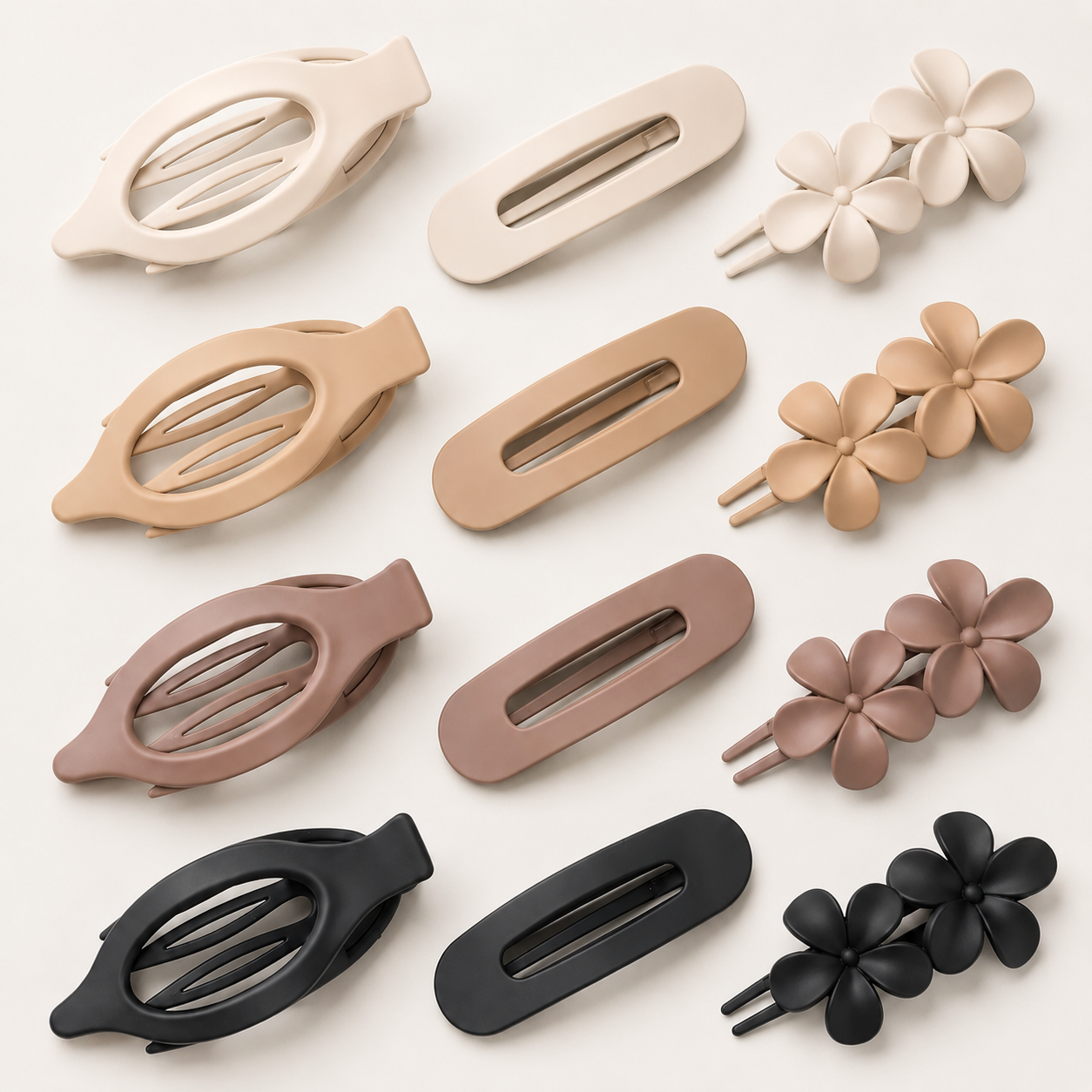 Flat Flower and Alligator and Banana Claw Clips 12 Pcs Set