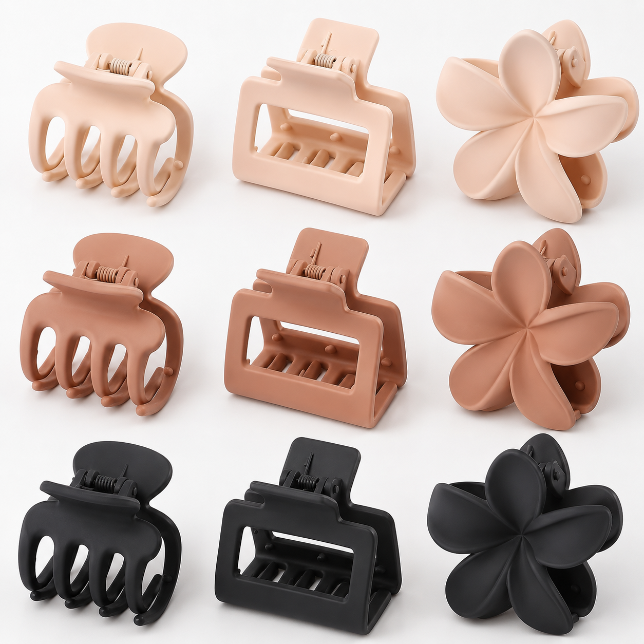 Plumeria-Inspired Hair Claw Clip Set – 9 Pack, Mixed Styles for Everyday & Vacation