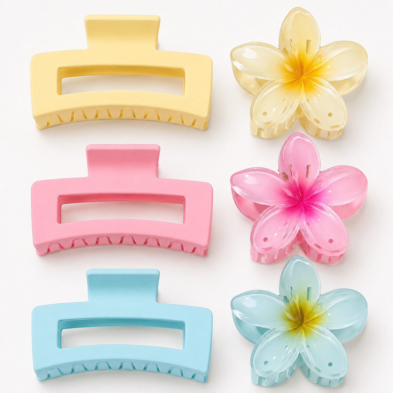 Pastel Hair Clip Set – 2 Styles: Rectangle & Flower Clips