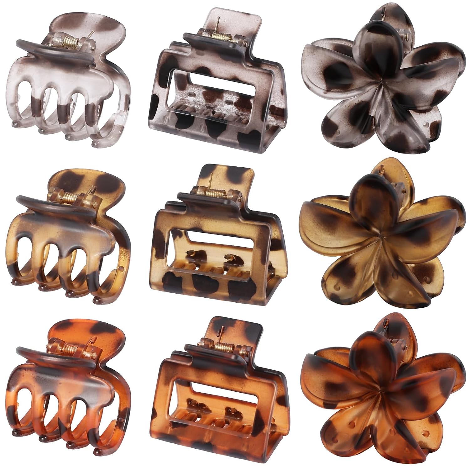 Plumeria-Inspired Hair Claw Clip Set – 9 Pack, Mixed Styles for Everyday & Vacation