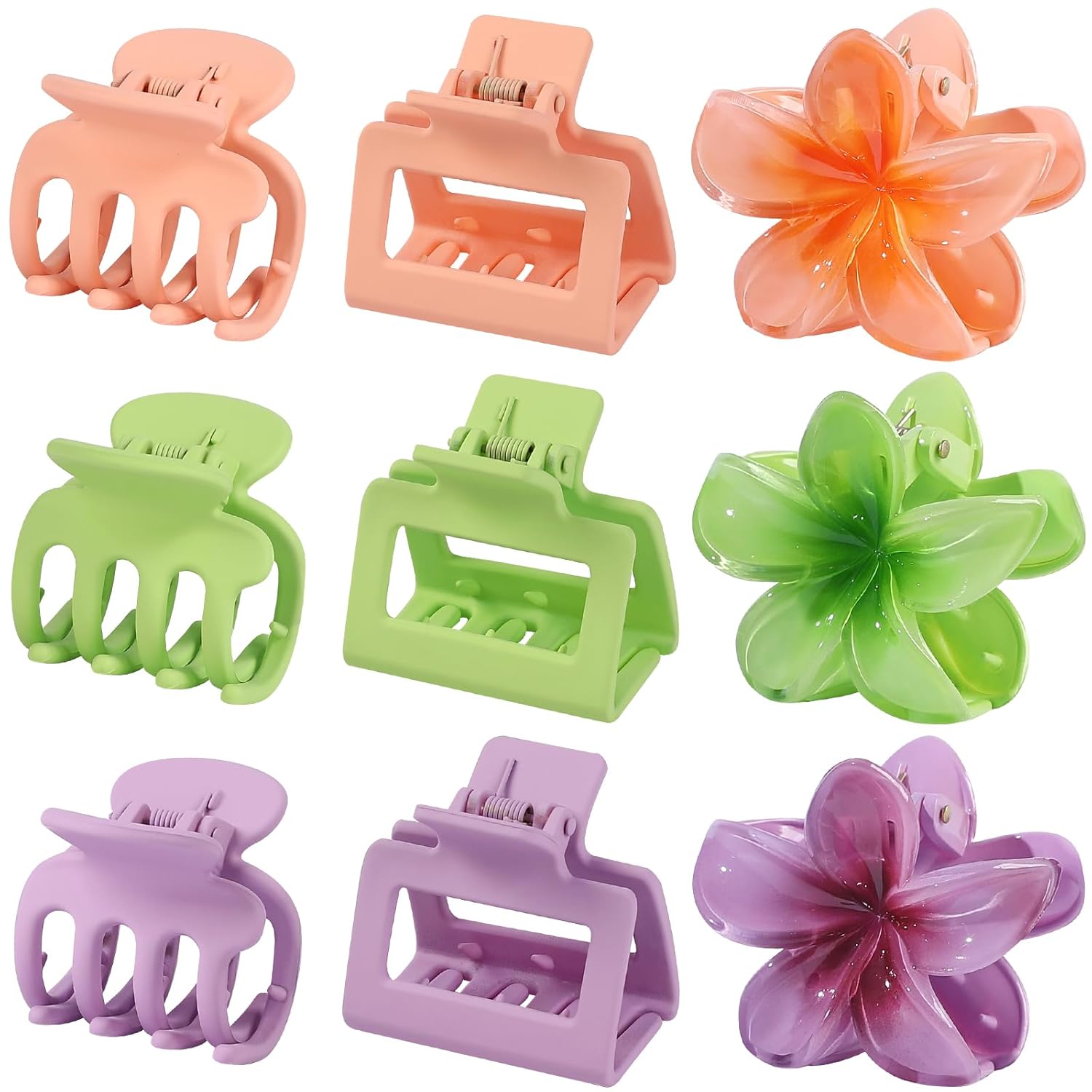 Plumeria-Inspired Hair Claw Clip Set – 9 Pack, Mixed Styles for Everyday & Vacation