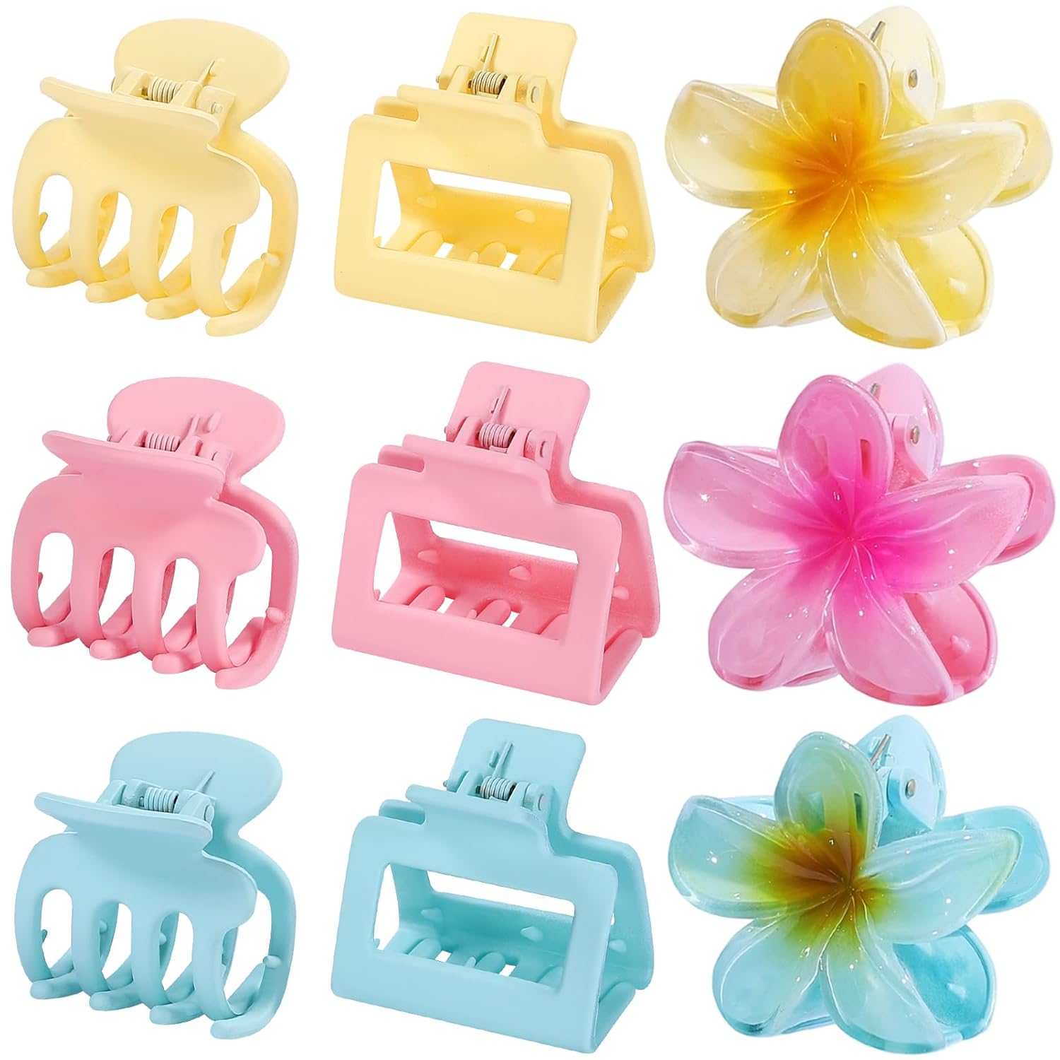 Plumeria-Inspired Hair Claw Clip Set – 9 Pack, Mixed Styles for Everyday & Vacation