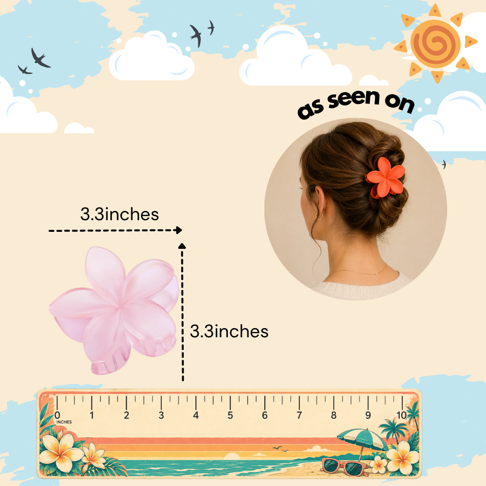 Claw clip size guide for mini claw clip, medium claw clip, and flower claw clip