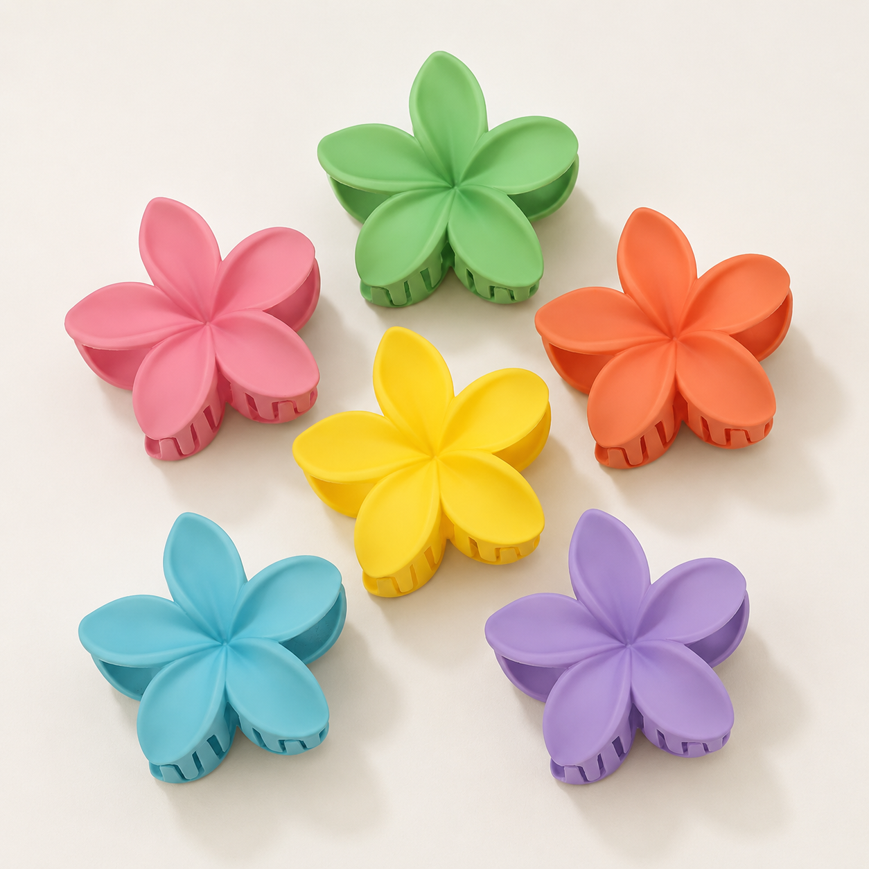 Plumeria-Inspired Flower Claw Clip Set – 6 Pack